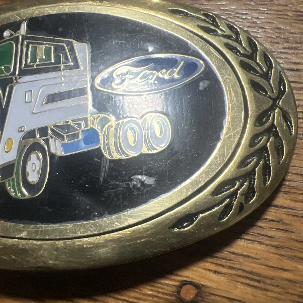 Vintage 1980s Ford Cab Over Truck Advertisement Belt Buckle Solid Brass B13
